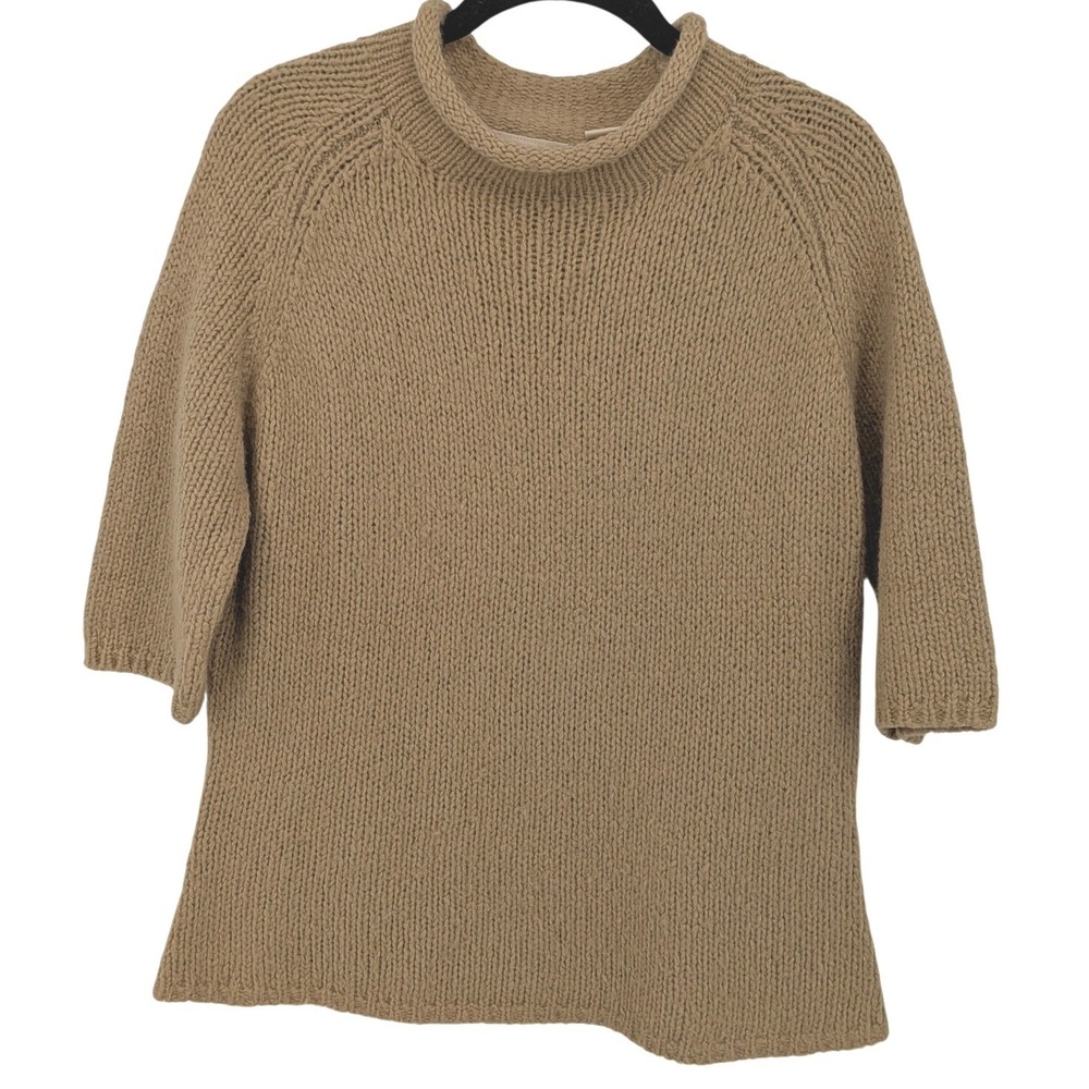 Apostrophe Sweater Womens Large‎ Tan Chunky Roll Neck Short Sleeve Wool Blend